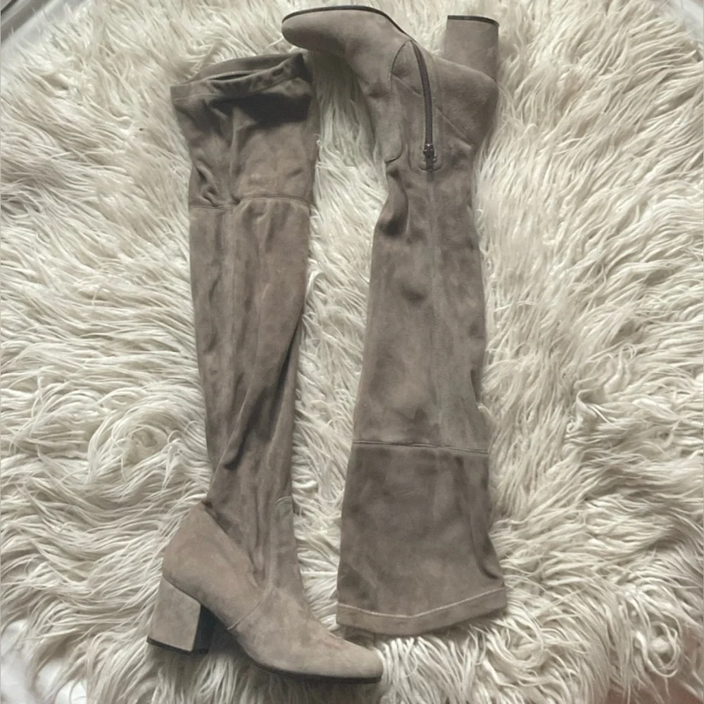 Via Roma 15 Gray Suede Leather Over The Knee Thigh High Heel Boots NWT Size 36.5